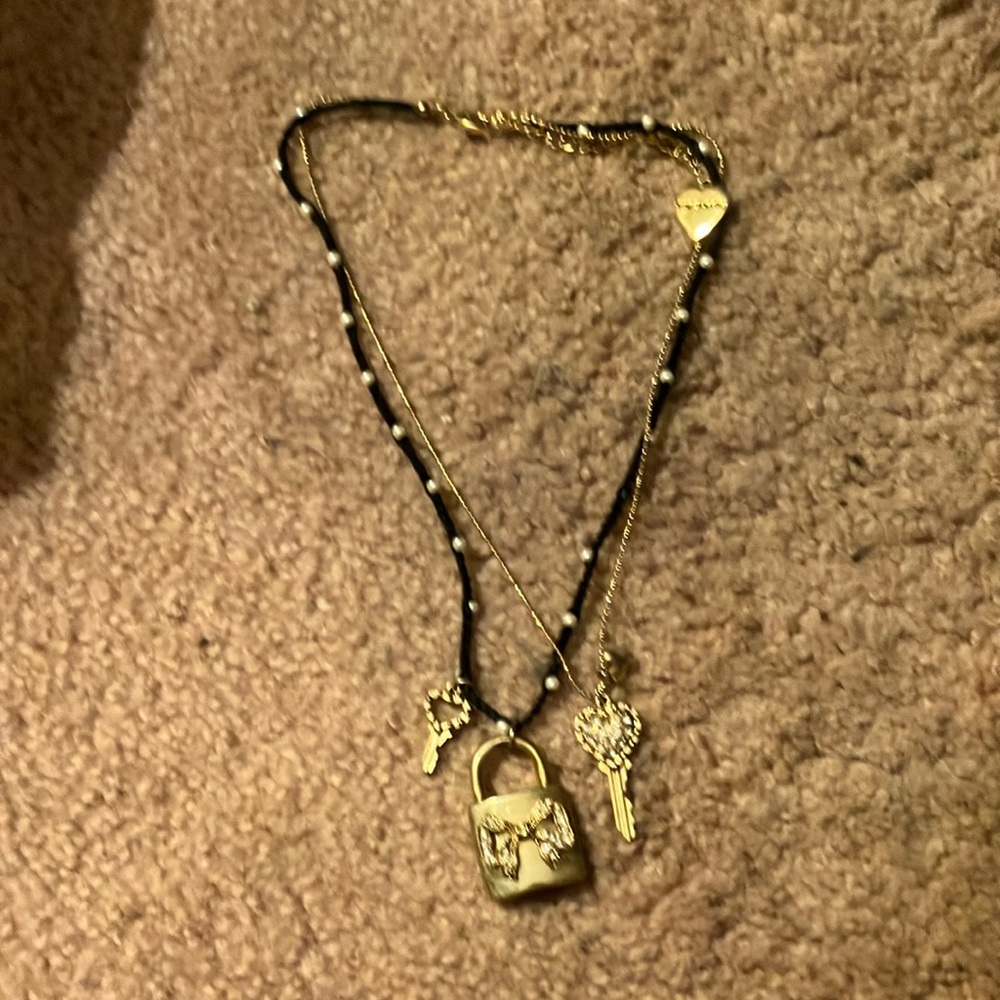 Old school Betsey Johnson multi strand padlock and key necklace